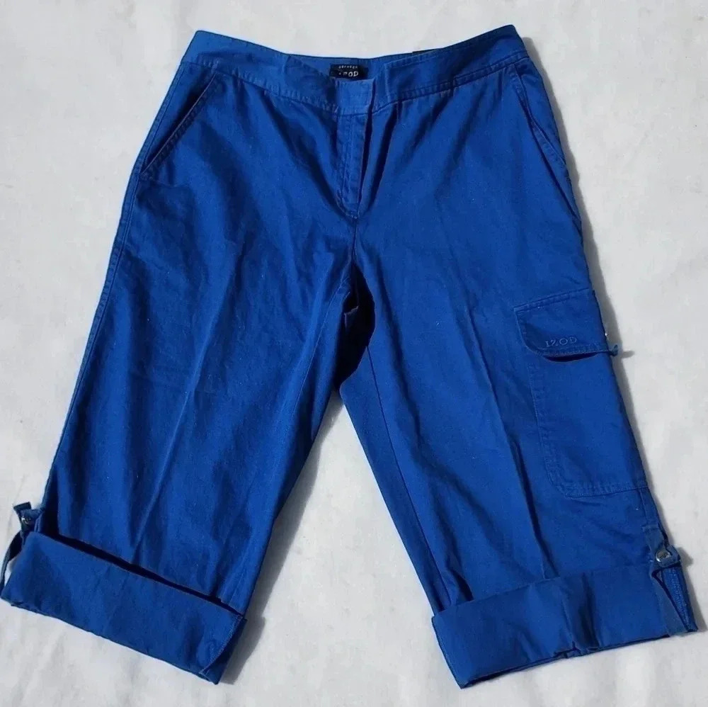 NWT IZOD Womens Stretch Adjustable Length Cargo Pants Size 2 in Blue